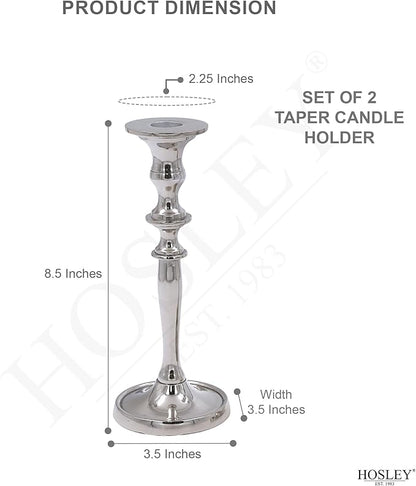 Hosley's 8" High Silver Finish Taper Candle Holder. Ideal Gift and Use for Weddings, Party, Spa or Aromatherapy
