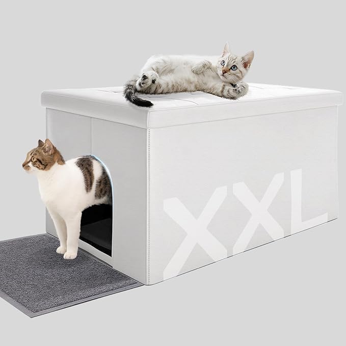 MEEXPAWS Cat Litter Box Enclosure Furniture Hidden, Cat Washroom Bench Storage Cabinet | Extra Large 35.4'' x 19.7'' x 19.7''| Dog Proof | Waterproof Inside/Easy Clean | Easy Assembly | Odor Control-Mewly Pet
