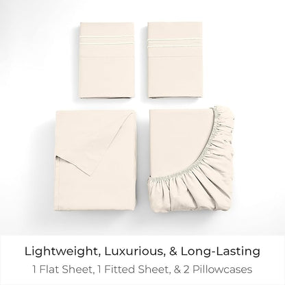 Mellanni California King Sheets Set - 4 PC Iconic Collection Bedding - Hotel Luxury, Extra Soft, Cooling Bed Sheets - Wrinkle, Fade, Stain Resistant (Cal King, Golden Ivory)