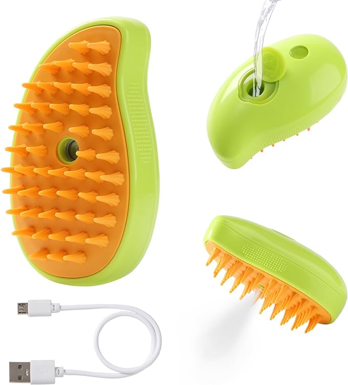 Steam Brush for Cats Shedding, 3 in 1 Steamy Water Pet Hair Removal Comb with Steamer, Spritz Comb for Dog, Indoor Cat Spray Mist Grooming Defur Brush, Cepillo Vapor Gato Perro, Steaming Cleaning Spa-Mewly Pet
