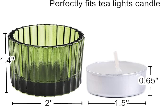 VOHO 24pcs Green Tea Lights Candle Holder for Christmas Decorations, Ribbed Glass Tealight Candle Holder for Wedding, Holiday/Birthday Gifts