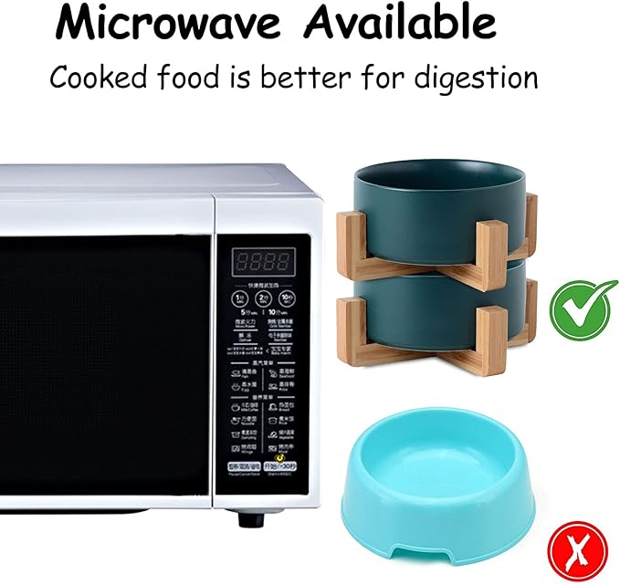 Petygooing Ceramic Dog Cat Bowl Set with Stand,Small Dog Bowls,Food and Water Dishes, Cute Modern Anti Slip Set of 2 Pet Food Dish- Small Size Pet (13.5OZ/5.1 in) Green-Mewly Pet