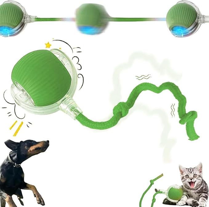 Interactive Cat Toys Ball for Indoor Cats, Self Moving Cat Toys Electric Rolling Balls, Realistic Mouse & Chase for Hunting and Exercise (Green)-Mewly Pet