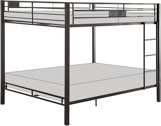 Acme Kaleb Metal Frame Queen Over Queen Bunk Bed with Ladder in Sandy Black