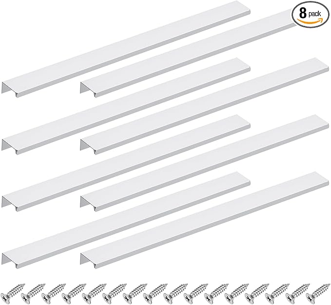uxcell Cabinet Finger Edge Pull, 8pcs 400mm / 15.75" Aluminum Alloy Back Mount Hidden Cabinet Pulls Concealed Handle for Home Kitchen Drawer Cabinet, Silver