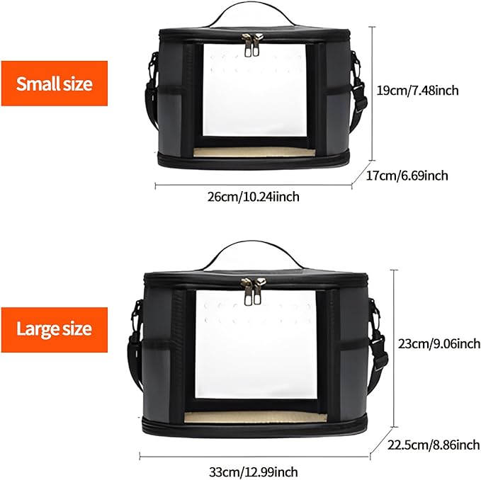 Bird Travel Carrierm, Small Bird Travel Backpack Carrier Cage with Tray and Breathable Clear Window, for Parakeet Cockatiel Budgies, for Camping Hiking (Large-Black)-Mewly Pet