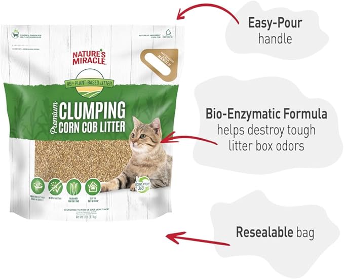 Nature's Miracle Premium Clumping Corn Cob Litter, Tough Odor Bio-Enzymatic Formula, Dust Free, 18lb (2 pack)-Mewly Pet