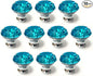 10 Pcs 30mm Silver Plated Base Diamond Shape Crystal Glass Cabinet Knob Drawer Knob Pull Handle Used for Kitchen, Dresser, Door, Cupboard (Azure)