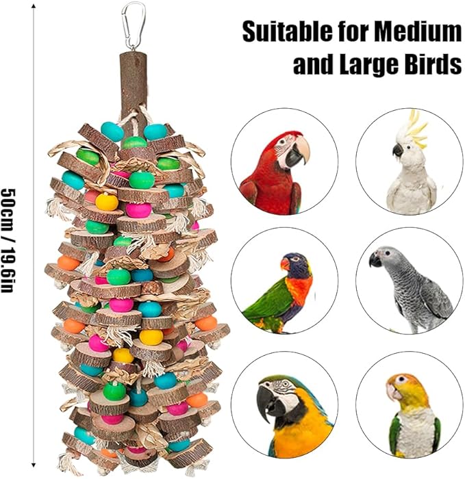 Parrot Toys for Large Birds, Multicolored Wooden Blocks Bird Chewing Toy Parrot Cage Bite Toy or Macaws Cokatoos African Grey and Large Medium Birds-Mewly Pet