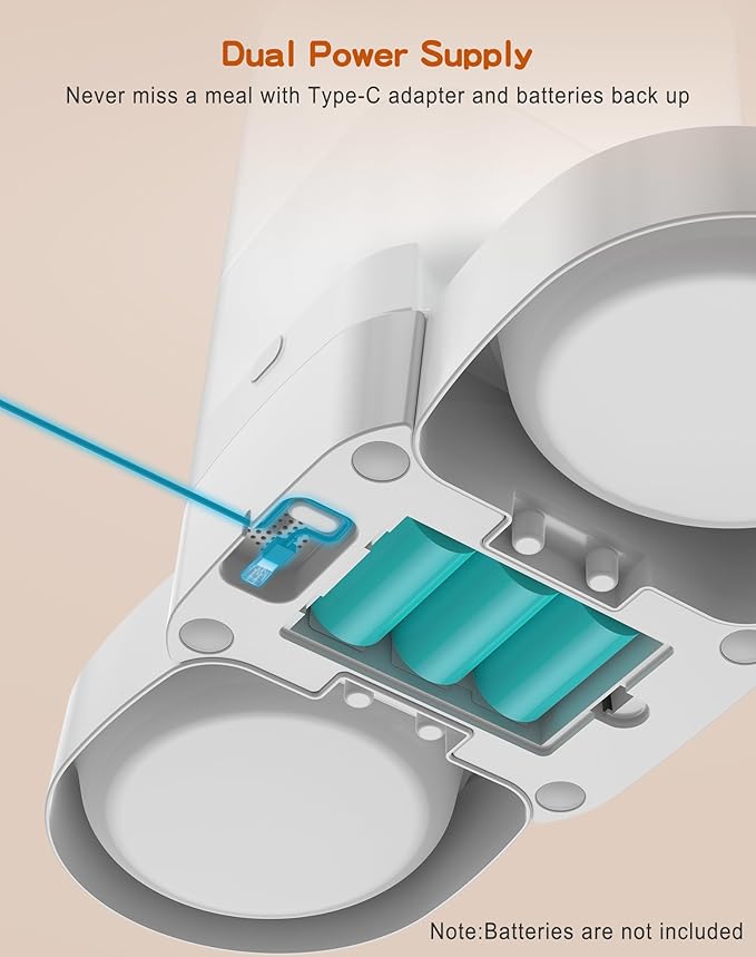 HoneyGuaridan Automatic Cat Feeder for Two,3.5L Cat Food Dispenser with Stainless Steel Bowl,Timed Feeder Programmable 1-6 Meals Control, Dual Power Supply,Desiccant Bag,10s Meal Call-Mewly Pet