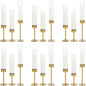 Glass Hurricane Candle Holders Set (18pcs)-Gold Metal Base Taper Candle Stick Holders for Candlesticks Holder Decor, Elegant Dining Table Centerpiece for Wedding, Christmas & Home Decor-Ribbed Glass