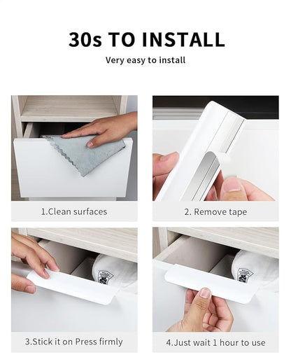 5 Pack 6 inch self Adhesive Cabinet Handles Adhesive Cabinet pulls Drawer Edge pulls Bright White Stick on Handles for Cabinet Finger pulls for Concealed Drawer Seam Flat
