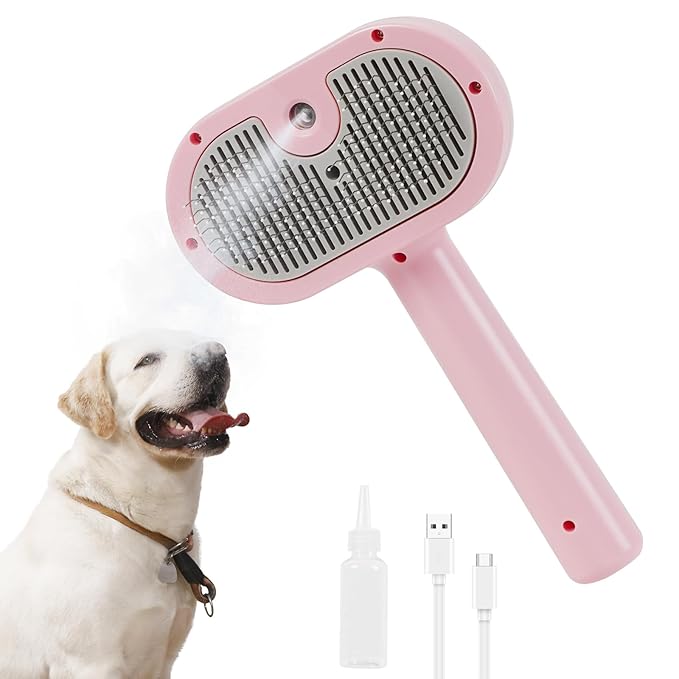 Cat Steam Brush-3 in 1 Pet Brush,Dog Shedding Tool Self Cleaning Pet Spray Depilation Comb with Release Button,Dog Steam Brushs,Cat Grooming Supplies for Long Short Haireds-Mewly Pet