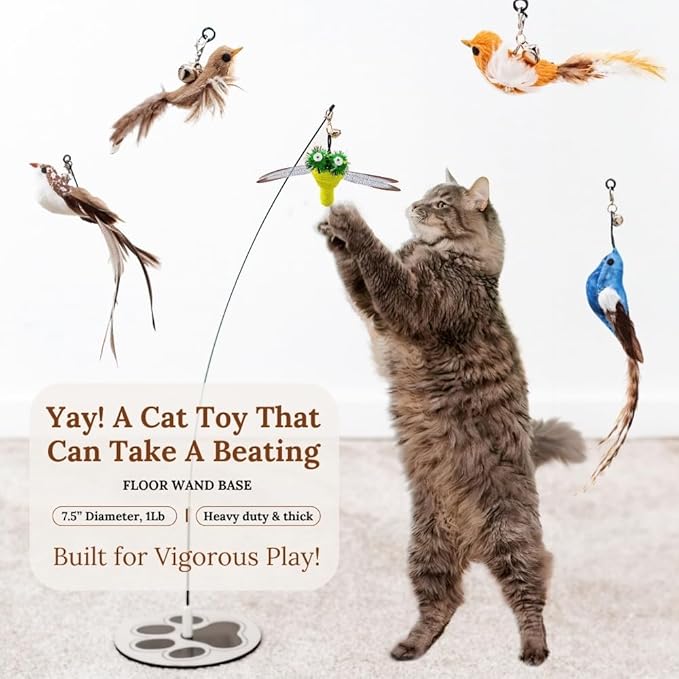 Cat Toys for Bored Indoor Adult Cats Any Surface Base Wand Stimulation Toys for Indoor Cats Cat Feather Toy Cat Feather Cat Toy Wand Juguetes para Gatos Activos Juegos para Gatos-Mewly Pet