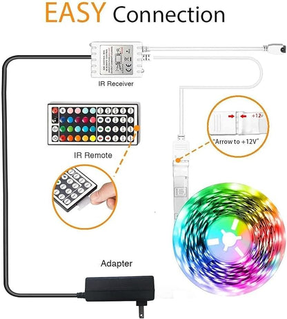 phopollo LED Strip Lights 32.8ft, Color Changing LED Lights for Bedroom, Kitchen, Cabinet Decoration, with 12V Power Supply and 44-Key Remote