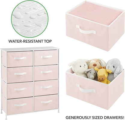 mDesign 38.31" High Steel Frame/Wood Top Storage Dresser Furniture, 8 Fabric Drawers, Large Bureau Organizer for Baby, Kid, Teen Bedroom, Nursery, Playroom, Dorm, Jane Collection, Pink/White