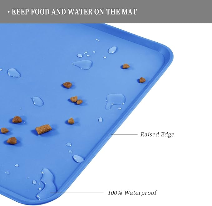 Waterproof Pet Feeding Mat with High Raised Edges, Heavier and Thicker Placemats for Cat Dog Water Bowl with BPA Free, Dogs Cats Food Mats for Messy Drinkers to Prevent Spill and Protect Floors-Mewly Pet