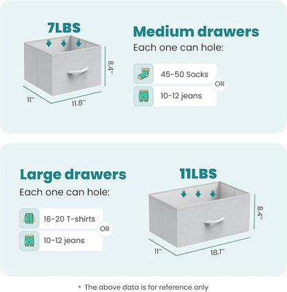 OLIXIS 7 Drawers Dresser for Bedroom, Fabric Storage Tower for Living Room, Entryway - Sturdy Steel Frame, Wooden Top and Easy Pull Fabric Bins, Closet Chests Organizer for Clothes,Light Gray