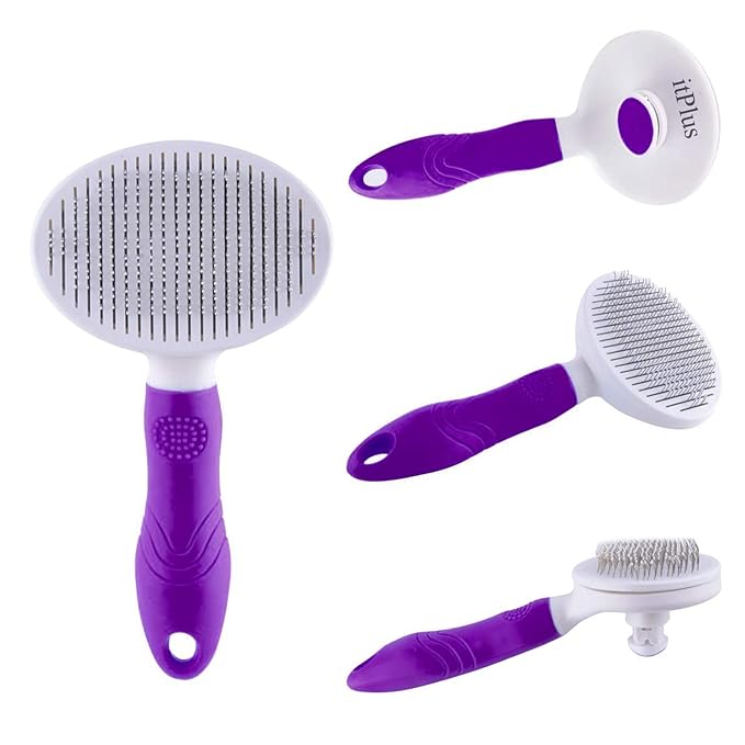 Cat Self Cleaning Slicker Brush, Pets Skin Friendly Grooming Brushes for Shedding Dogs Cats Hair Easy to Remove Loose Undercoat with Long or Short Hairs Pet Massage Tool for All Hair Type- UPGRADED-Mewly Pet
