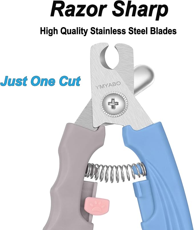 Pet Nail Clipper,Dog Nail Trimmers Safety Guard to Aviod Over Cutting,Puppy Cat Claw Trimmer,with Free Dog Comb Nail File, Sharp Grooming Clipper, Great for Thick Toenail, Blue-Mewly Pet