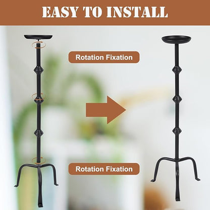 Mumufy 1 Pcs Metal Candlestick Floor Pillar Candleholder Elegant Tall Candleholder Metal Candelabra Candlesticks Holder for Formal Events Wedding Church Holiday Decor (32 Inch,Black)