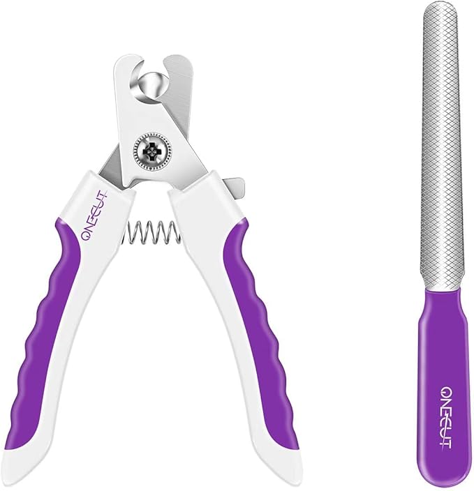 OneCut 4.7" Small Dog & Cat Nail Clipper Stainless Steel Cat Claw Trimmers for Rabbits, Guinea Pigs, Birds, Puppies, Kittens and Small Animals Pet Nail Clipper for Professional and Home Use (Purple)-Mewly Pet