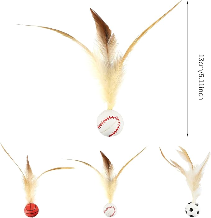 6 Pcs Feather Ball Cat Toy,Interactive Feather Bouncy Ball Toy Set for Cats,Mini and Elastic,Suitable for Pets to Play Indoors and Outdoors-Mewly Pet