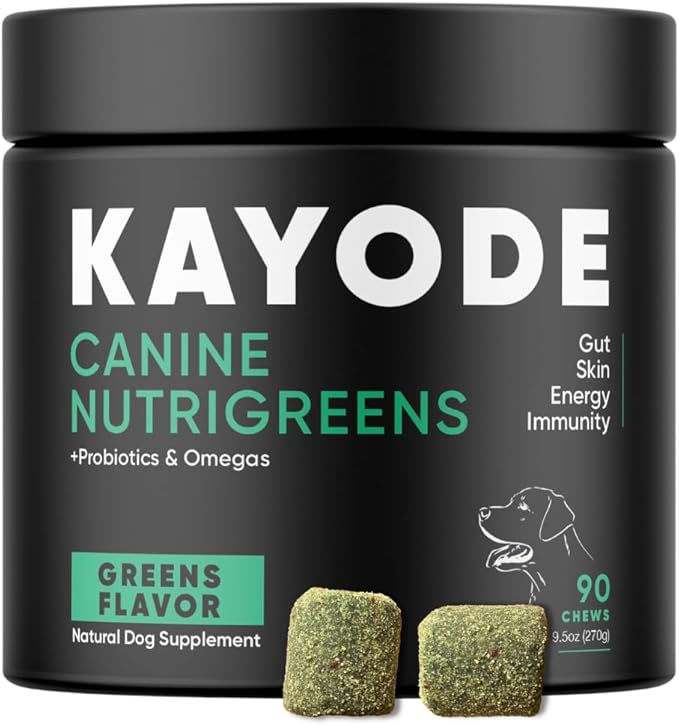 Canine NutriGreens - Natural Dog Vitamins & Probiotics for Dogs. No Messy Powder. Includes Spirulina, Kelp & Antioxidant Berry Mix. 6-in-1 Dog Supplements & Vitamins Chews. Super Greens for Dogs.-Mewly Pet
