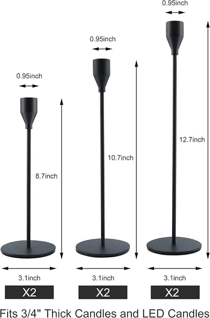 Black Taper Candle Holders Set of 6, Metal Candlestick Holders for Table or Mantel Decor Centerpiece, Candle Stick Holder Decor for Wedding, Dinning, Party or Anniversary