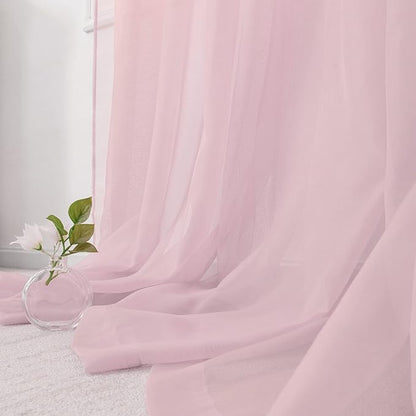 HUTO Light Pale Baby Pink Sheer Curtains 63 Inch Length for Girls Bedroom Rod Pocket Window Transparent Voile Drapes Curtains for Kids Room Living Room 2 Panels 52x63 Inches Long