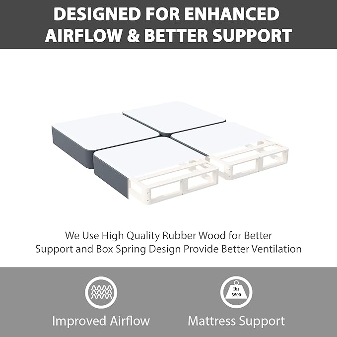 Nutan, 4-Inch Sturdy Wood Box Spring for Mattress Support - Durable and Fully Assembled, Natural Wood Foundation for California King(Fold), Gray