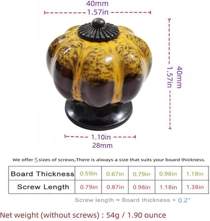10 Pack Vintage Ceramic Pumpkin Cabinet Knobs, Kitchen Cabinet Drawers Dresser Cupboard Pull Handles Door Pulls with 5 Kinds of Screws (Leopard Print -Yellow)