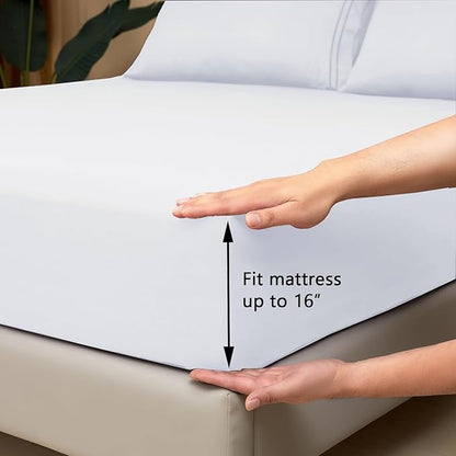 Mejoroom California King Size Sheet Set - Soft Microfiber Bed Sheets,Deep Pocket Fitted Sheet, Breathable, Wrinkle & Fade Resistant - 4 Piece (California King,White)