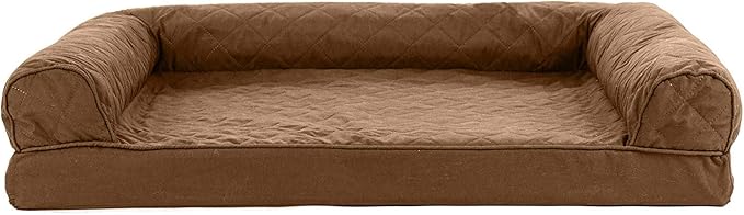 Furhaven Cooling Gel Dog Bed for Large/Medium Dogs w/ Removable Bolsters & Washable Cover, For Dogs Up to 55 lbs - Quilted Sofa - Toasted Brown, Large-Mewly Pet