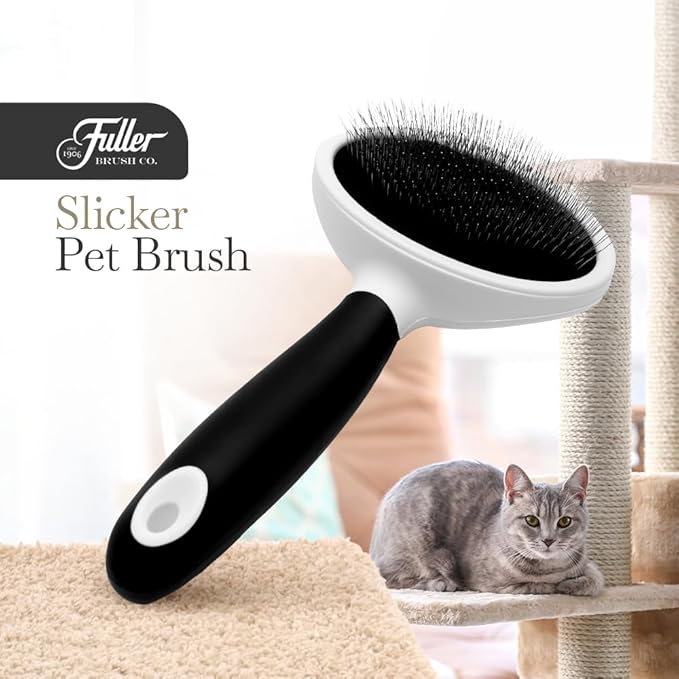 Fuller Brush Slicker Pet Brush - Angled Fine Steel Wires - Ergonomically Designed Rubberized Handle For Comfort & Control - Remove Shedding & Matted Hair - Tool For Grooming Dogs & Cat-Mewly Pet