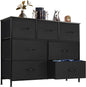 DUMOS Dresser for Bedroom with 7 Drawers, Storage Organizer Units Furniture, Chest Tower TV Stand with Fabric Bins, Metal Frame, Wooden Top for Nursery, Living Room, Bedroom, Closet, Black01