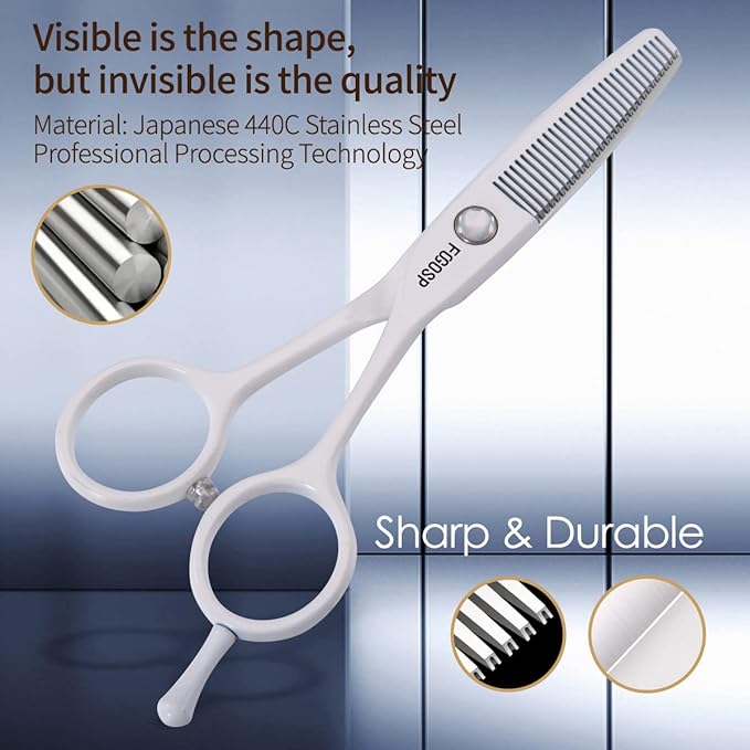 5 in Thinning Shears for Dogs Grooming Face for Small Dogs Eyes Face Paw Professional Small Cat Grooming Scissors(5" Blender,White)-Mewly Pet