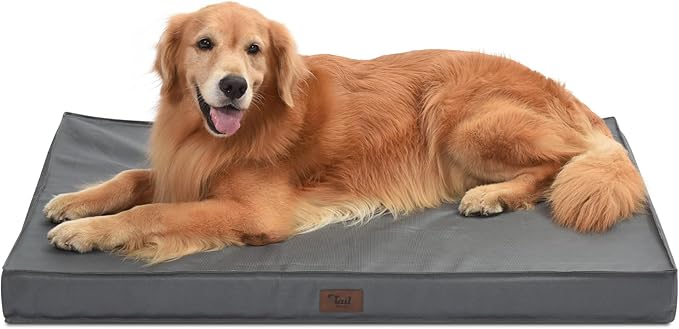 Outdoor Extra Large Dog Bed, Waterproof Dog Bed for Large Dogs, Egg Crate Foam XL Pet Bed with Removable Washable Oxford Cooling Cover, Grey-Mewly Pet