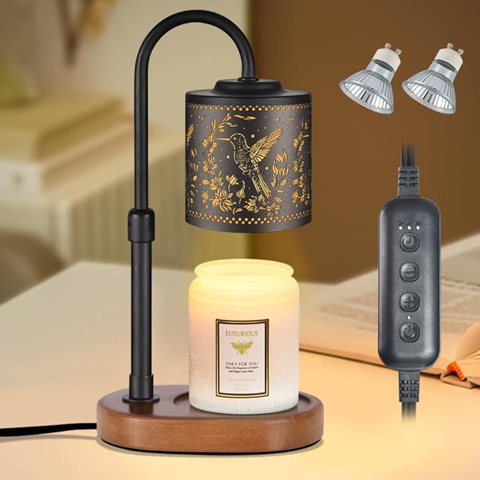 Dimmable Candle Warmer Lamp with Timer Adjustable Height for Scented Jar Candles Electric Candle Wax Melt Warmer for Home Decor Christmas Birthday Gifts for Women Mom(Hummingbird)