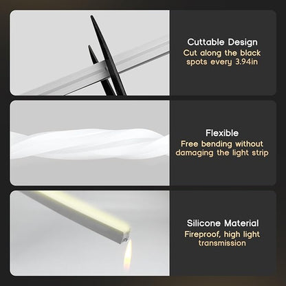 LED Strip Lights Daylight White 6000K,65.6ft 110-120V Neon Rope Lights,Flexible Silicone Outdoor Waterproof Neon Strip Lights for Bedroom,Mirror,Kitchen Cabinet, Living Room,Halloween Decor