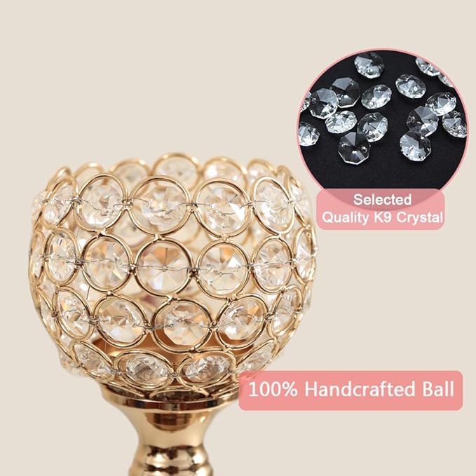 VINCIGANT Gold Crystal Candle Holders Set of 2,Pillar Candlesticks for Table Centerpieces, Christmas Home Decor Wedding Party Housewarming Gift