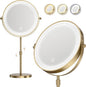 Lighted Makeup Mirror, 5000 mAh Rechargeable Double Sided Magnifying Vanity Mirror with 3 Colors, 1x/20x, 360° Rotation , Brightness Adjustable lighted mirror with magnification, Antique Bronze