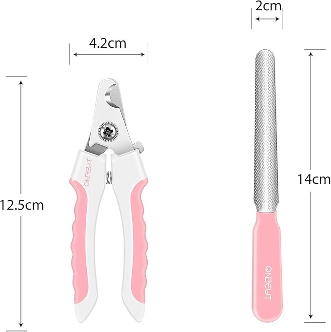 OneCut 4.7" Small Dog & Cat Nail Clipper Stainless Steel Cat Claw Trimmers for Rabbits, Guinea Pigs, Birds, Puppies, Kittens and Small Animals Pet Nail Clipper for Professional and Home Use (Pink)-Mewly Pet