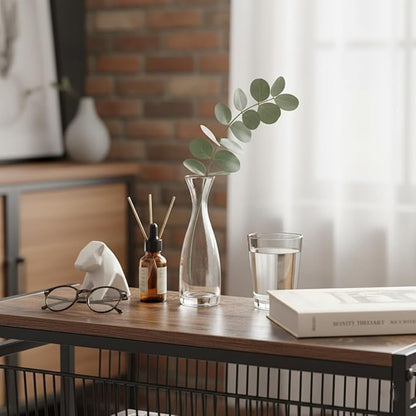 Small Side Table for Small Spaces - Slim End Table with Magazine Holder - 2 in 1 Design Narrow End Table Living Room - Skinny Bedside Table Nightstand Bedroom Thin Side Table, Rustic Brown