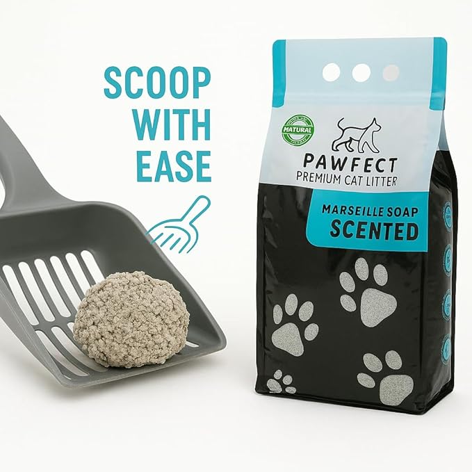 Marseille Soap Scented Cat Litter – 17.2 lb / 9L, Fast Clumping, Natural Odor Absorption, Lightweight Formula, Made with Turkish White Bentonite-Mewly Pet