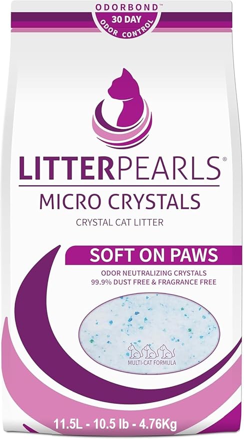 Litter Pearls Micro Crystals Unscented Non-Clumping Crystal Cat Litter with Odorbond, 10.5 Pounds-Mewly Pet