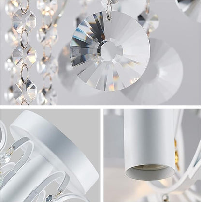 WUZUPS Crystal Chandelier Flushmount Ceiling Light Modern Lighting Fixture for Bedroom Hallway Bar Kitchen Bathroom, H 17.5'' x W 19.3'', E12 Base, White