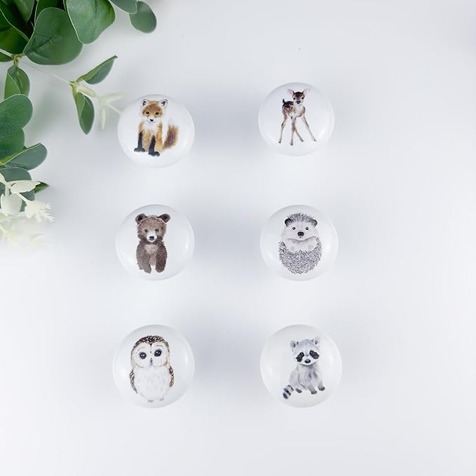 6 Pack 1.5" Safari Animal Ceramics Nursery Kids Cute Funky Decorative Cabinet Dresser Drawer Knobs (Hedgehog)