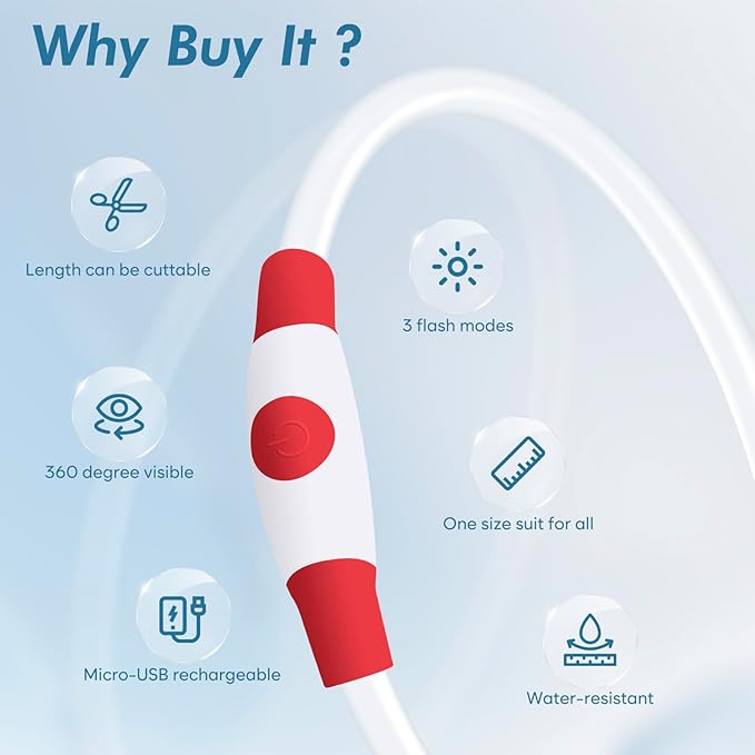 BSEEN Light Up Dog Collar - Rechargeable LED Dog Collar - 360° Glow in The Dark Pet Collar for Small Medium Large Dogs, TPU Cuttable Puppy Collar Safety Dog Lights for Night Walking (Red 70cm)-Mewly Pet