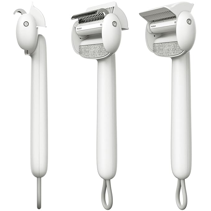 Self Cleaning Grooming Brush for Shedding Pets Rake Gently Removes Loose Undercoat Mats Tangled (White)-Mewly Pet